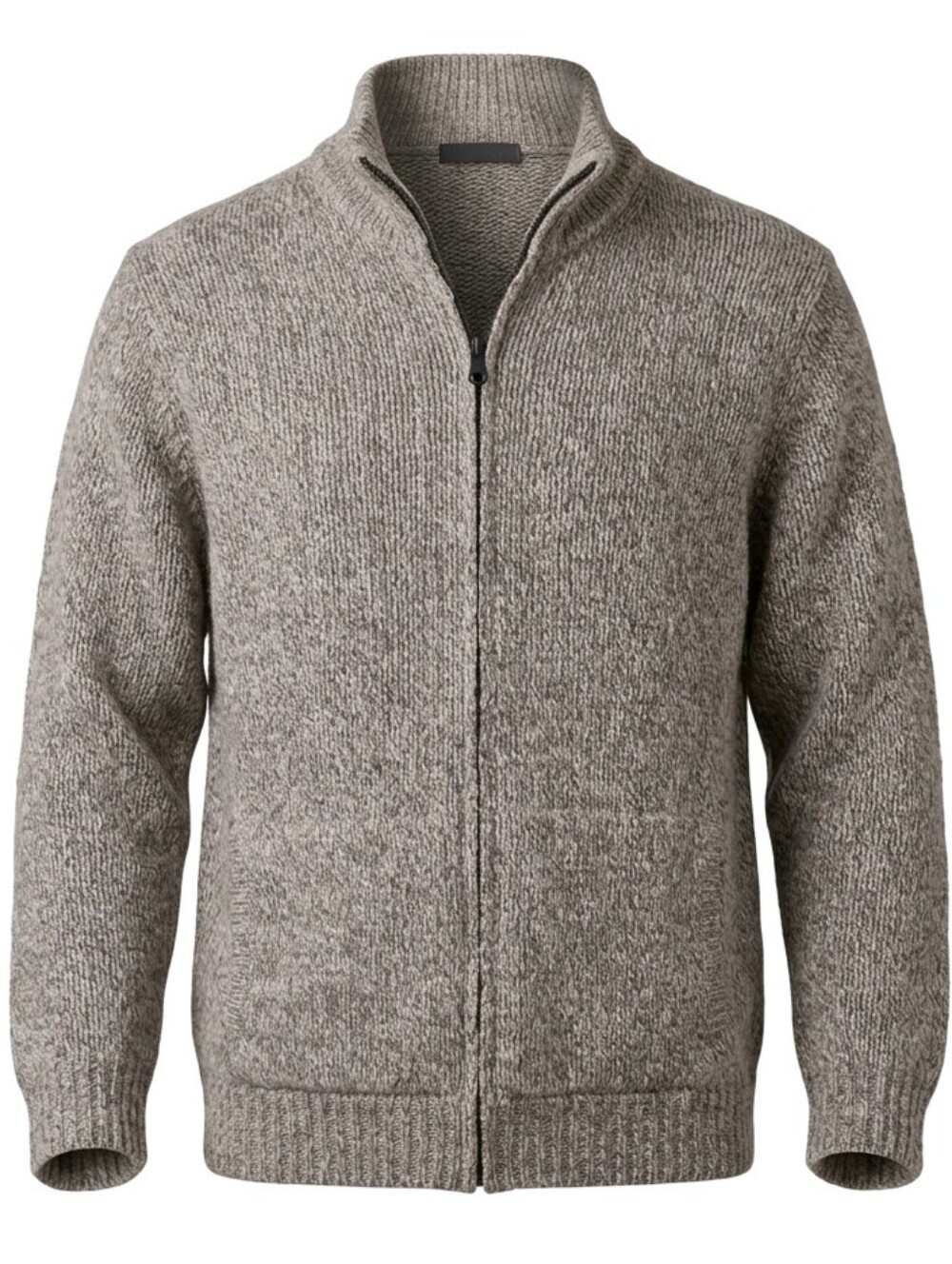 LL Bean Sweater Mens L Beige 100% Lambswool Ragg Knit Chunky Cardigan Full Zip